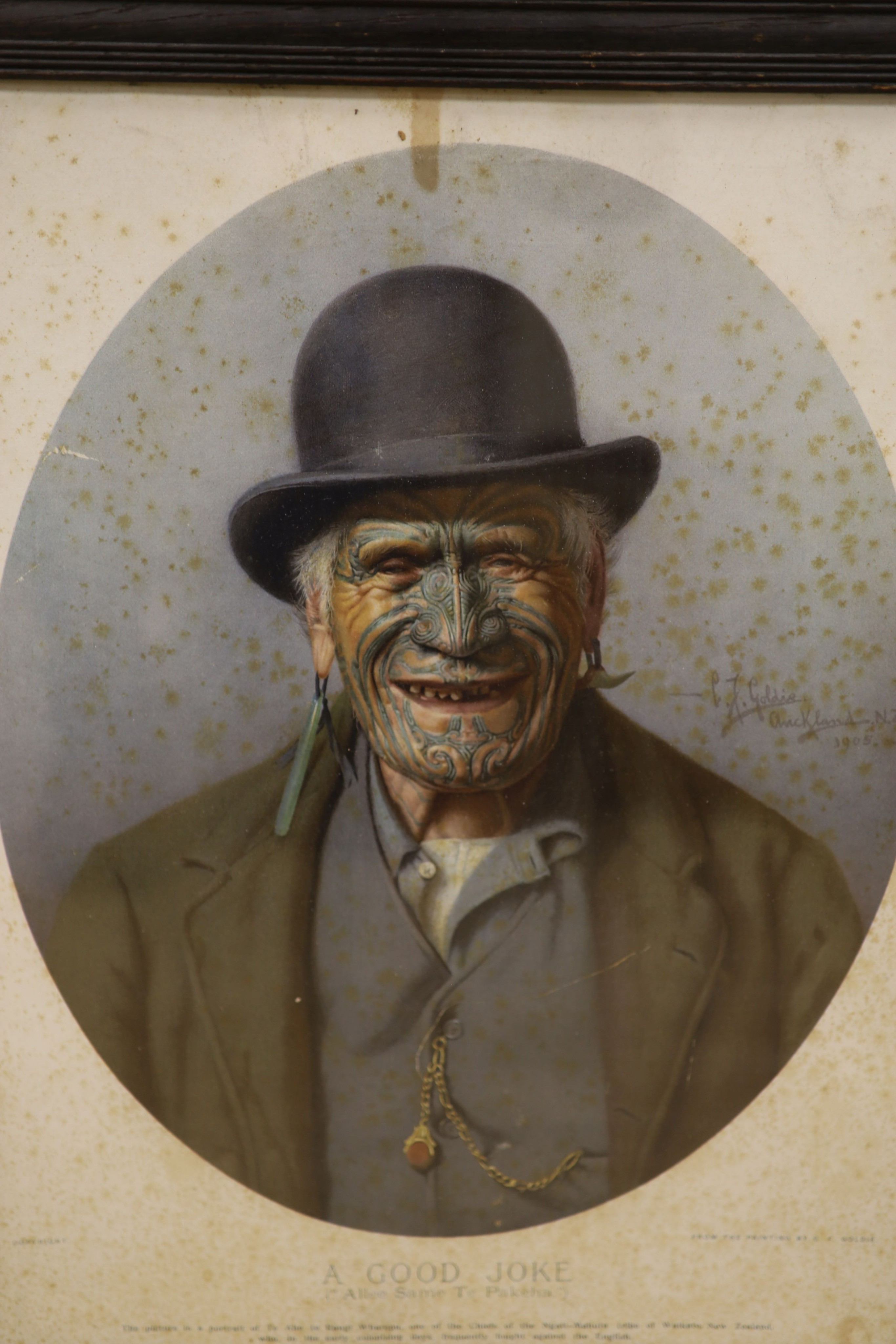 Charles Frederick Goldie (1870-1947), three chromolithographs of Maori's: 'A good joke', 46 x 35cm, 'The Weariness of the aged', 30 x 24cm and 'Man with jade earring', 29 x 24cm